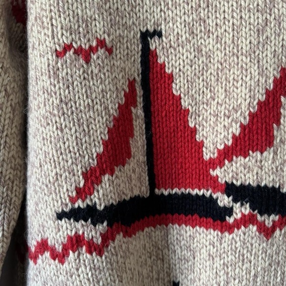 Vintage Sailing Wool Knit Cowichan Zip Cardigan 1950-70s cream red black - Picture 5 of 8